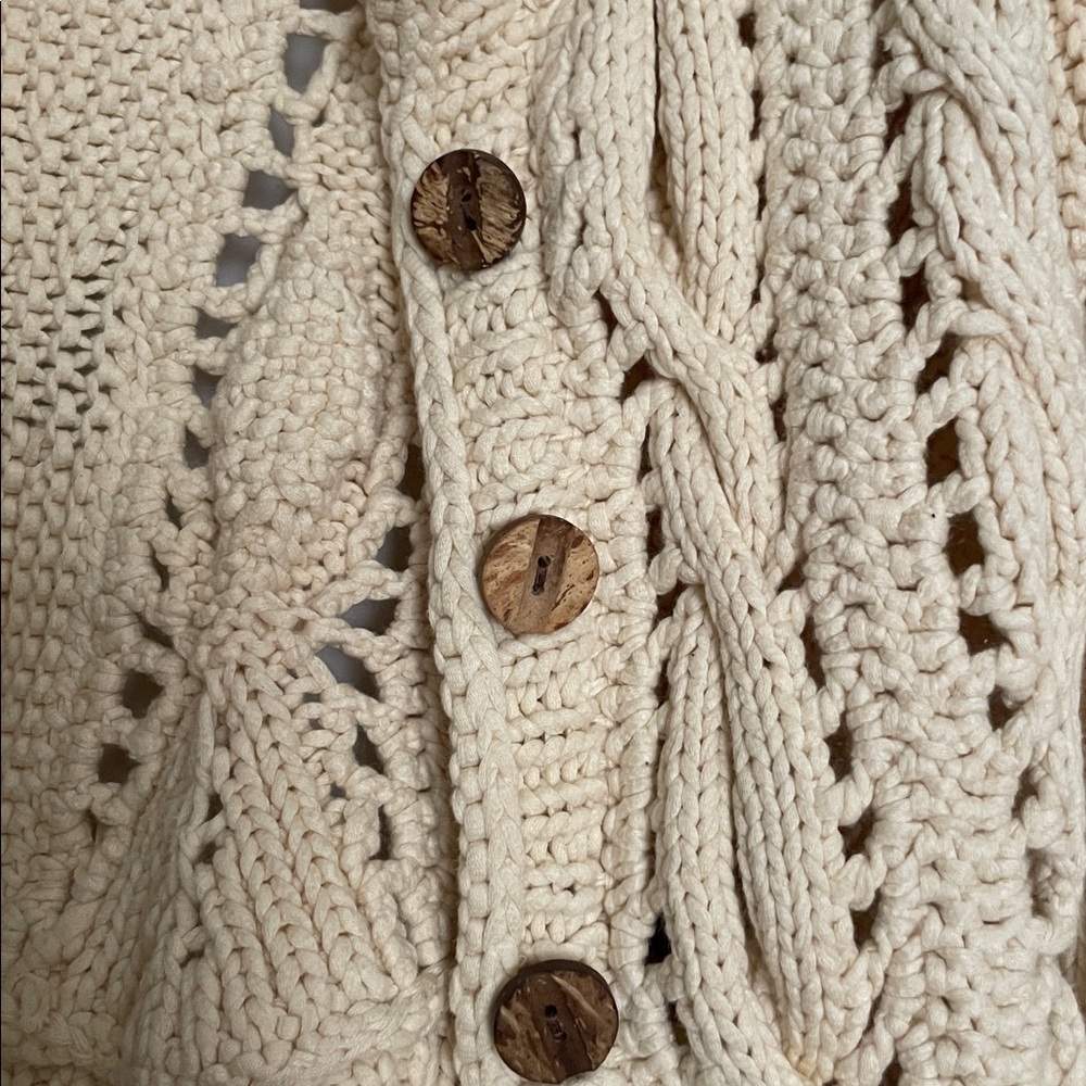 Rosie Neira Cropped Cream Knit Cardigan with Button Detail - Picture 3 of 4